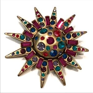 Chico's Colorful Starburst Brooch Gold Tone